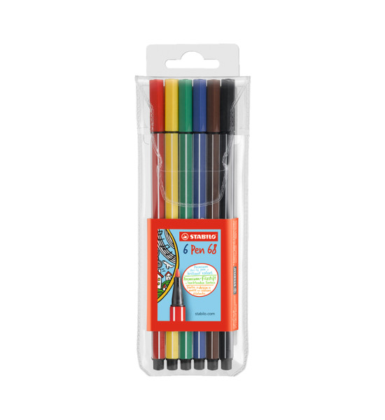 Marcador, Pen 68, Punta 1.0 mm, Estuche x 6 Unds. 6 Colores Básicos Surtidos